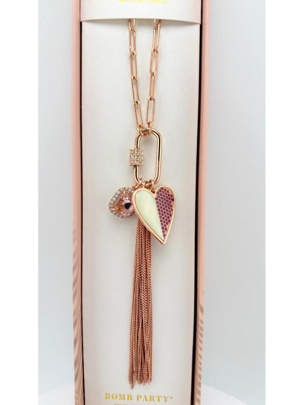 Bomb Party Pendants "Hearts on Fire" Mother of Pearl, Moonstone RBP6247RG Heart